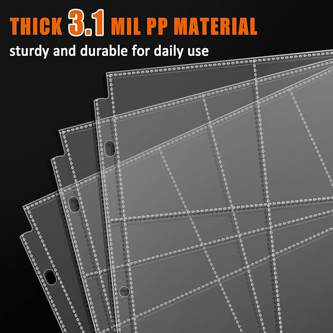 tutata Photo Album Refill Pages, Hold 4''x4'' Photos, 9-Pocket Scrapbook Page Protectors, Fit 13.5" × 13.1" Ring Album Binder, 25 Pack