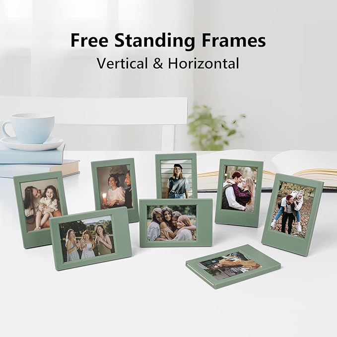 HIYQIN 8 Pack 2x3 Mini Photo Frames for for Fuji Instax Mini 3 inch Picture/Polaroid 3-Inch Films - for Desktop Display Small Wallet Size Picture frame with Clear Protective Covers - Green