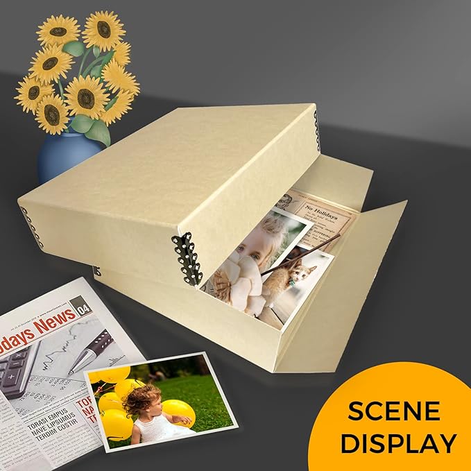 Golden State Art, Archival Storage Box, Acid-Free Drop Front Museum Box with Metal Edge for Storing Artwork Photos Documents Prints Arts And Crafts (Tan-9.75x12.75x 3 Inches)