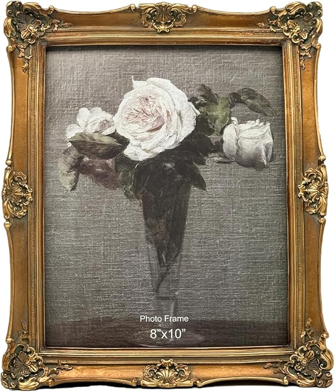 CISOO 8x10 Vintage Picture Frame, Antique Ornate Bronze Gold Photo Frame, for Table Top and Wall Display, Decorative Floral Design Retro Home Decor, Photo Gallery Art