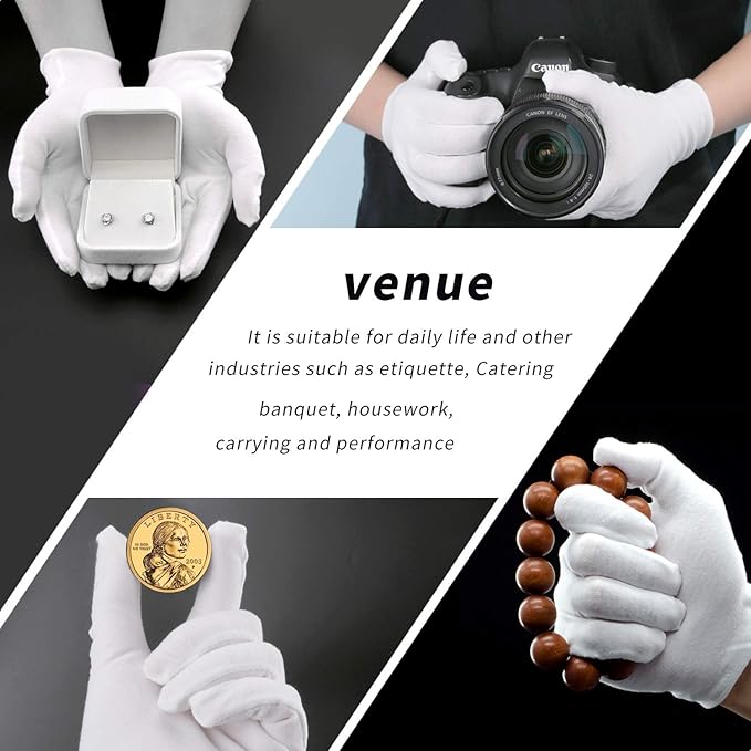 Cotton Gloves, 10pairs White Cotton Gloves for Dry Hands Sleeping, Washable Stretch Material for Men and Women Eczema Moisturizing