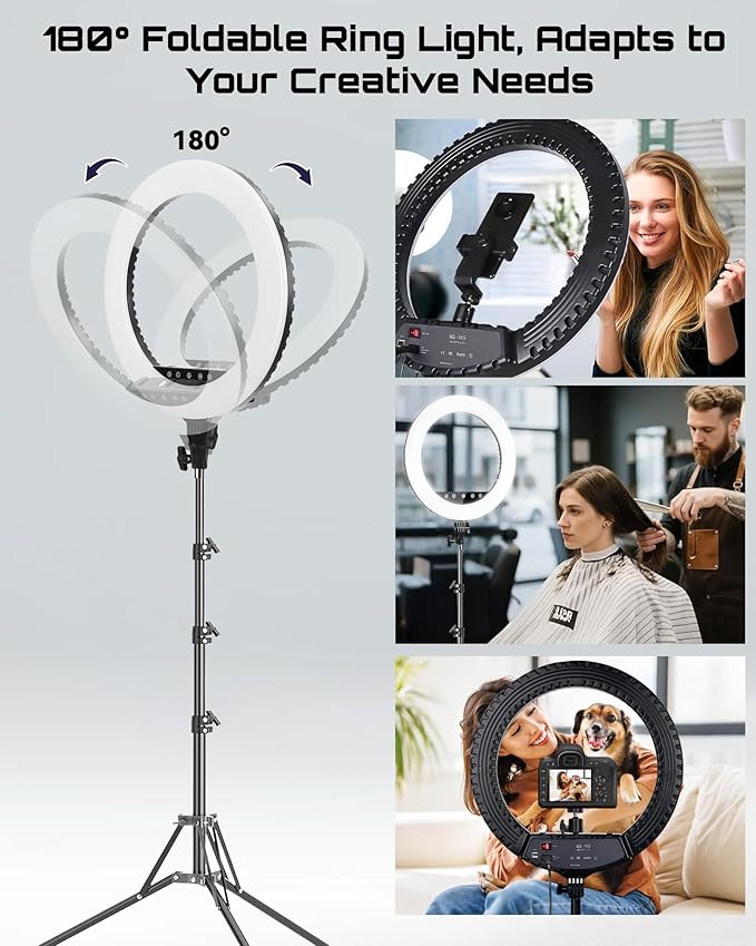 18" Professional LED Ring Light Kit with Tripod,CRI≥95, 3000K-6000K Adjustable Brightness & Color Temp, Includes Phone Holder & Remote for Live Streaming, YouTube, TikTok, Photography, Makeup