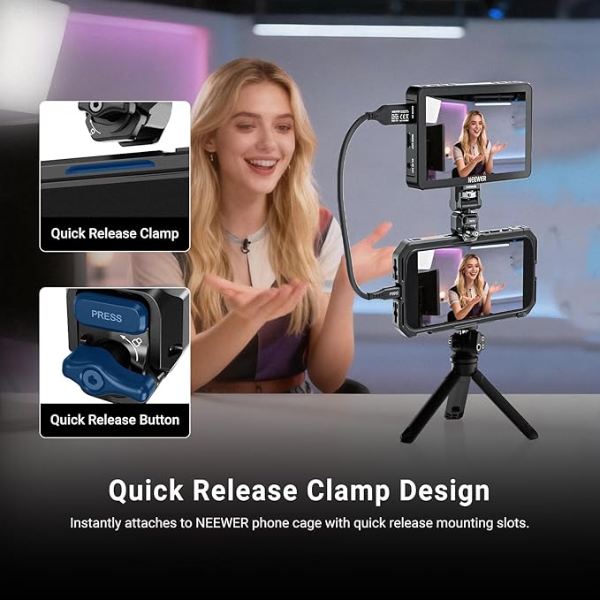 NEEWER Quick Release Monitor Mount for Phone Cage, Video Rig Stabilizer Mobile Photography Accessories Holder Compatible with iPhone Samsung Android F700 Camera Field Monitor, PA127