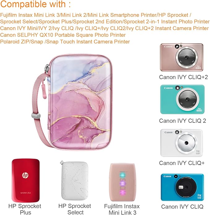 FINTIE Case for HP Sprocket Select/Sprocket Plus Smartphone Printer, Canon Ivy Mini/CLIQ 2/CLIQ+2 Instant Camera - Shockproof Hard Shell Carrying Case, Dreamy Marble