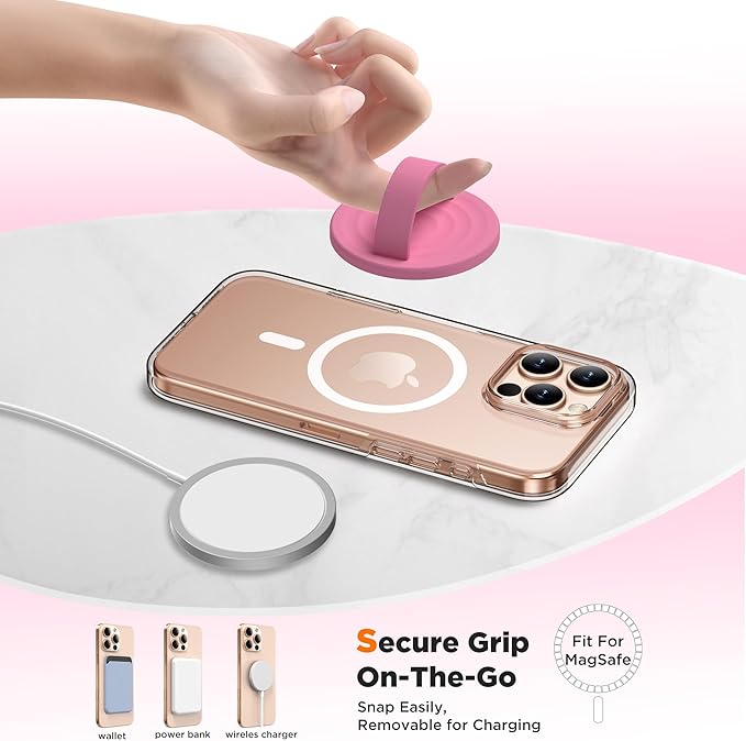 Magnetic Phone Grip Ring Holder, Liquid Silicone Magnet Cell Phone Grip Finger Loop, Compatible with Magsafe, Back of Phone for iPhone 17/16/15/14/13/12 Series, Tender Pink