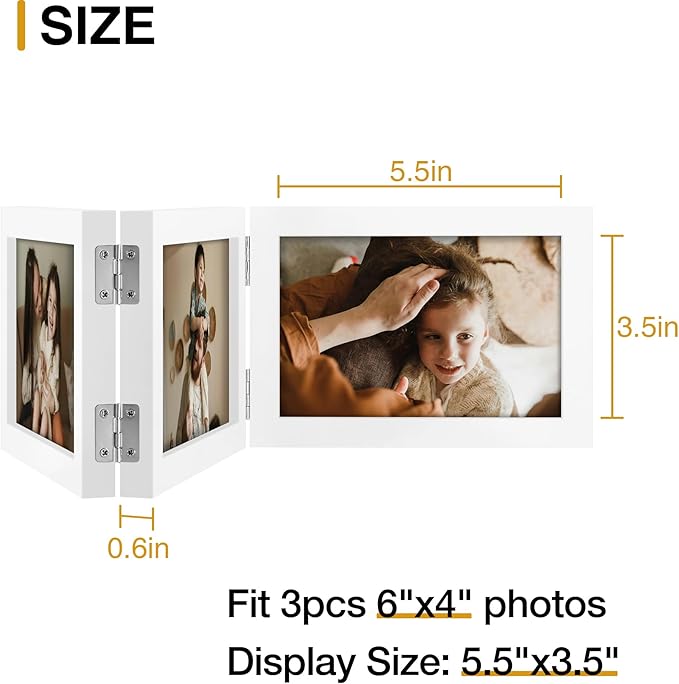 decorUhome Triple 6x4 Picture Frame Horizontal, Engineered Wood Trifold Photo Frame with Plexiglass for Tabletop Display, 6x4, White