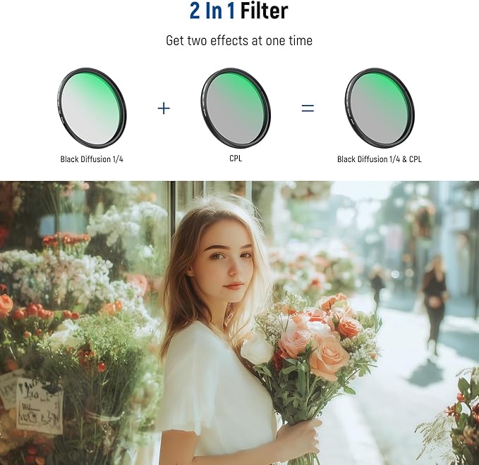 NEEWER 2 in 1 67mm CPL & Black Diffusion 1/4 Filter Compatible with Android Samsung S25 Ultra Google Pixel Huawei Xiaomi, Circular Polarizing Phone Camera Lens Photography Accessories Kit, FL-B36
