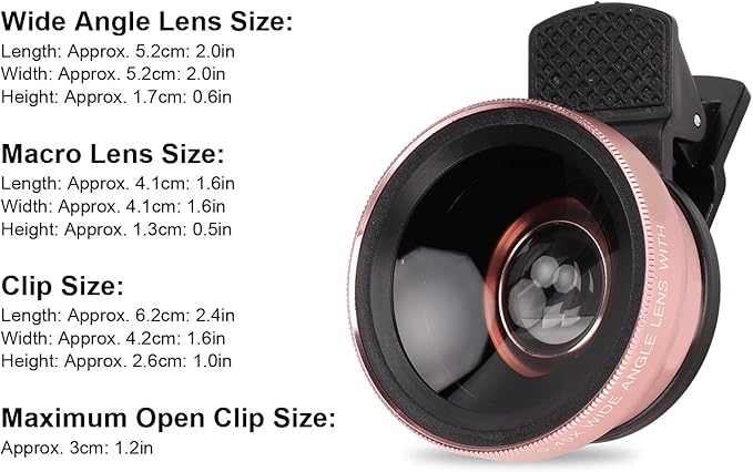 EBTOOLS 2 in 1 Clip on 0.45x Wide Angle+12.5X Macro Lens, Universal HD Camera Lens Kits for Mobile Phones, Tablets, Rose Gold