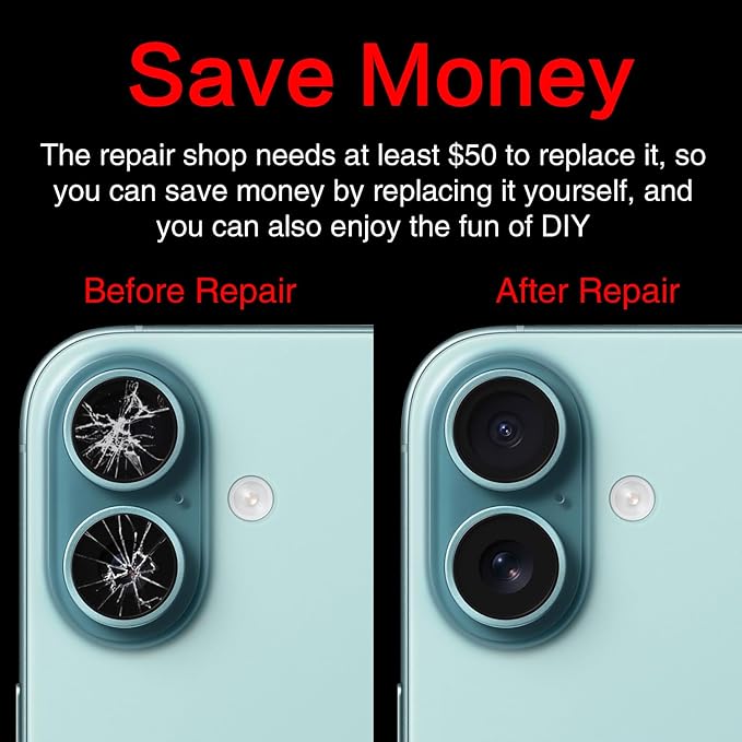 2PCS ASDAWN Back Rear Camera Lens Glass Replacement for iPhone 16 6.1 inch and 16 Plus 6.7 inch with Pre-Installed Adhesive, Back Lens Glass with Installation Manual + Repair Tool Set