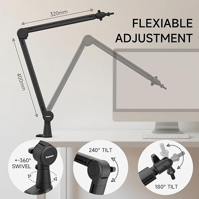 Mic Arm, Premium Microphone Boom Arm with Cable Management, 360°Rotatable Boom Arm, Mic Boom Arm for Streaming, Gaming, Podcasts, Home Office, Recording