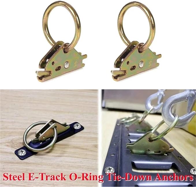 Cargo Steel E-Ring Tie Down Hooks 4/8PCS E-Track O-Ring Anchors - Steel Tie-Down (Enclosed Flatbed Trailers) for E-Track Rail/Single System(8pcs)