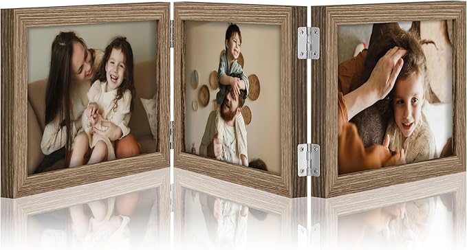 decorUhome Triple 7x5 Picture Frame Horizontal, Engineered Wood Trifold Photo Frame with Plexiglass for Tabletop Display, 7x5, Oak