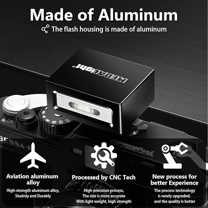 MEDALight Upgrade Aluminum F1 Mini Camera Flash with Diffuser for Ricoh GR3/GR3X/Fuji/Sony ZV1/Nikon/Canon/Olympus/Digital Film Cameras,Portable hot Shoe Speedlite for DSLR Camera(Black).