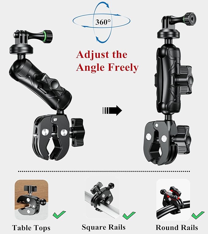 BRCOVAN Super Clamp Camera Mount with 1'' Ball Head 3.54'' Magic Arm, with 1/4"-20 Screw Tripod Mount Adapter, for Action Camera, Camcorder, Monitor, LED Lights and More