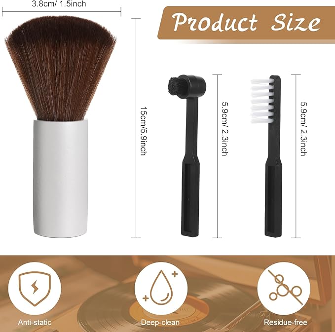 3 Pcs Vinyl Record Cleaning Brush Wooden Anti Static Dust Record Vinyl Cleaner Kit Player Accessories Gift for Music Lovers(Light Grey)
