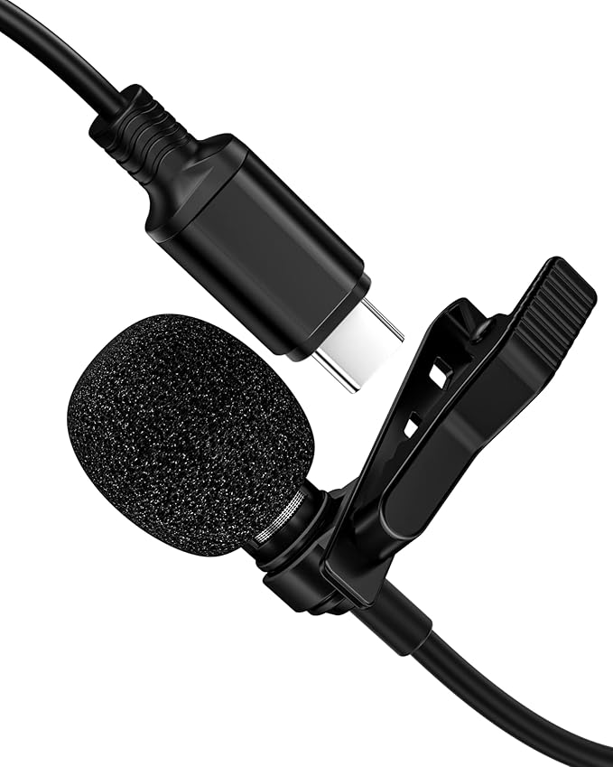 Lavalier Microphone USB C Professional Lapel Clip-on Mic Omni Condenser Little Lav Mic for Video Recording External Noise Cancel for Youtube Vlog ASMR Interview on Android Type-C Device (6.6ft)