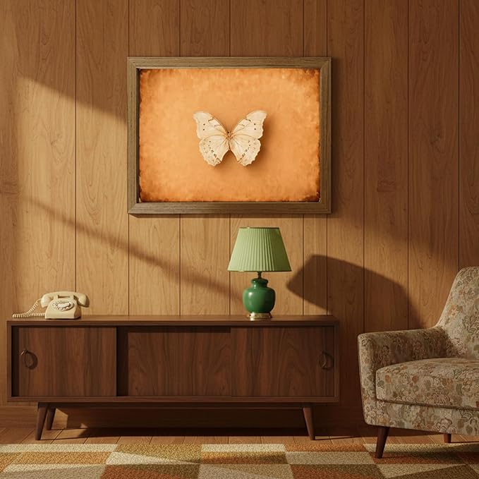 Vintage Butterfly Wall Art, Rustic Cottagecore Framed Canvas Print for Bedroom Bathroom Living Room, Moody Green Insect Artwork, Small 8x10 Wooden Frame Farmhouse Gallery Wall Decor
