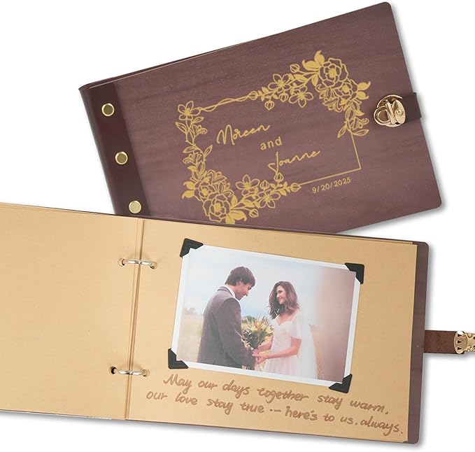 Personalized Wooden Wedding Photo Albums, Custom Couples Scrapbook, Retro Photo Scrapbook Anniversary Photo Album, Perfect Wedding Keepsake Gifts