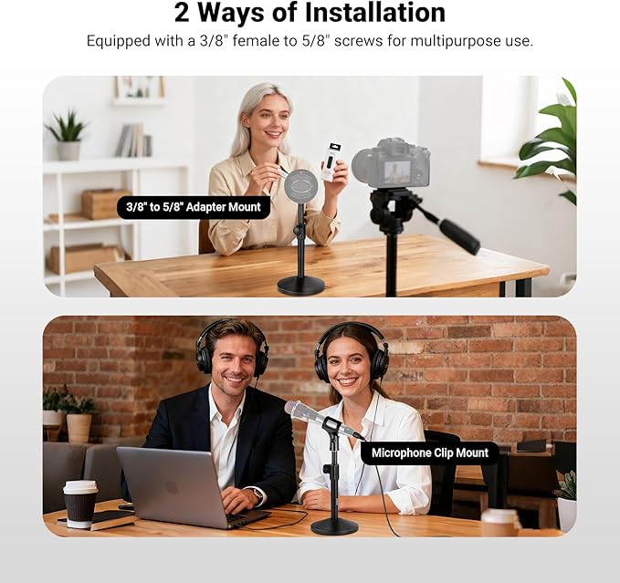 NEEWER Desk Microphone Stand, Adjustable Table Top Mic Holder Mount with Clip and 3/8" to 5/8" Adapter Compatible with Blue Yeti Snowball HyperX QuadCast SoloCast Shure, Max Load 3.3 lbs, MS015