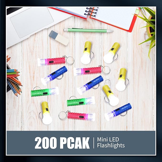 Geelin 200 Pcs Mini Flashlight Keychain 6 Colors Flashlight Small LED Torch Keyring for Hiking Camping Party Favors Travel Night Reading Dog Walking Goody Bag Stuffers