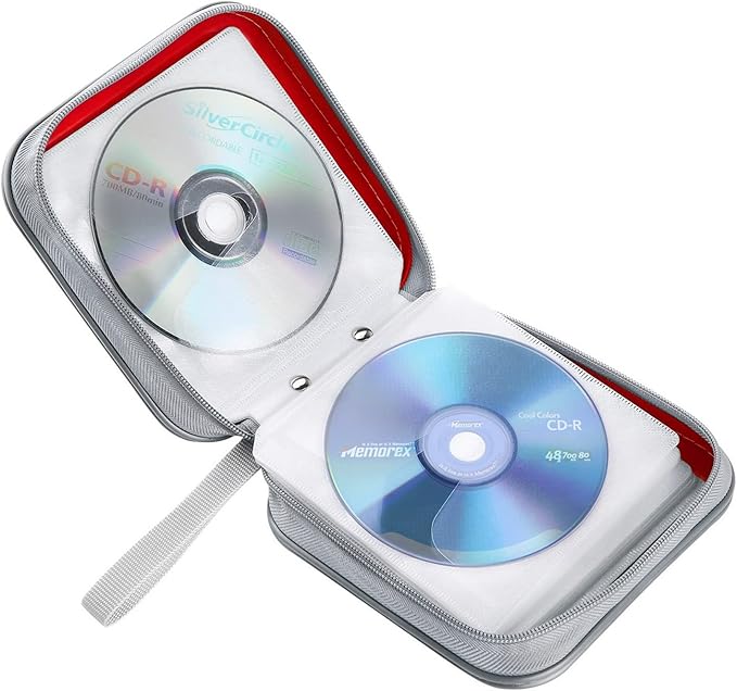 CD Case, 40 Capacity CD/DVD Case Holders Wallet Hard Plastic DVD Disc Cases Storage Binder for Car Home Office Travel (Red)