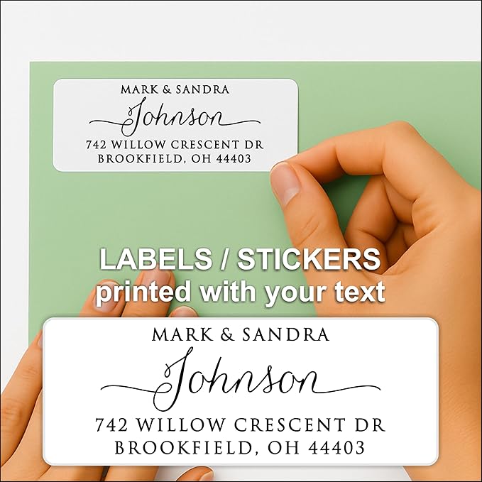 White Address Labels - Personalized Name Stickers, Custom Printed Return Mailing and Shipping Labels for Envelopes, Packages, Business, Home by PrettySweetParty (250, Calligraphy with Tails)