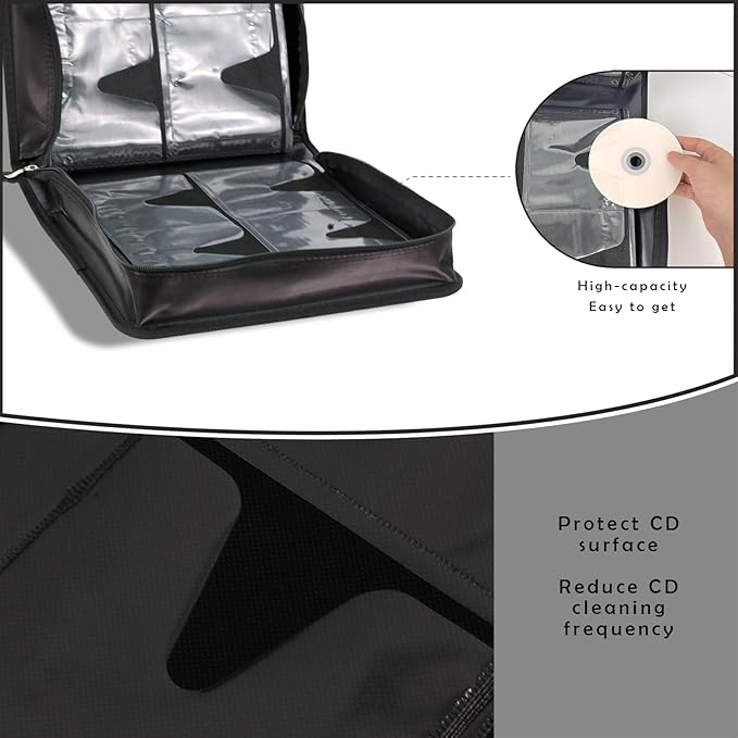 DVD/CD Case Holder - 256 Capacity Disc Storage Wallet Binder for Car, Home, Office, Travel (Black)