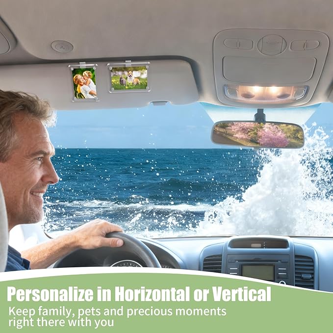 FDKYOEK 4 PCS Car Photo Holder, Car Picture Holder, Transparent Acrylic Car Photo Clip, Photo Car Visor Clip, Personalized Sun Visor Picture Clip for Car, Car Sun Visor Photo Holder