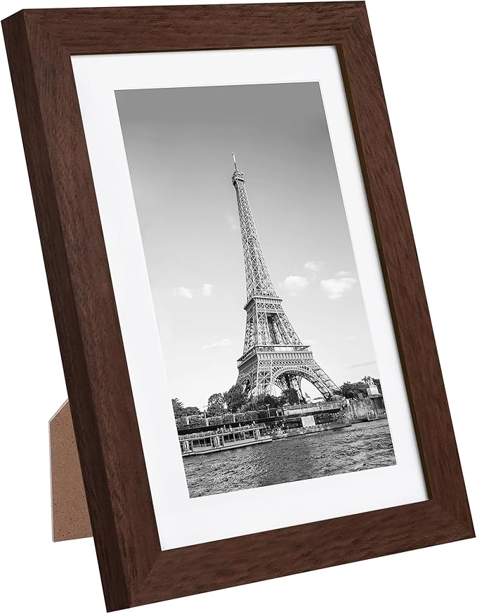 upsimples 5x7 Picture Frame Set of 10, Display Pictures 4x6 with Mat or 5x7 Without, Multi Photo Frames Collage for Wall or Tabletop Display, Brown