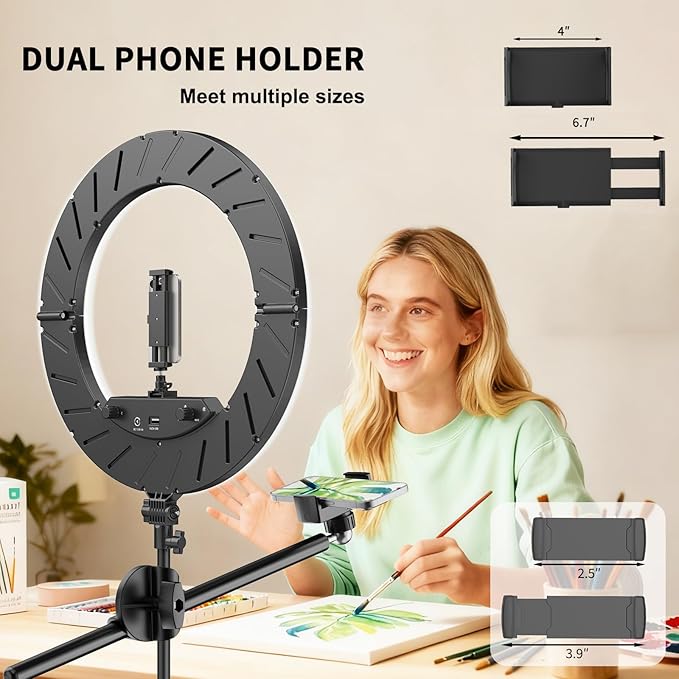 Large Ring Light Kit with 79" Stand, [New Version] 55W 6700K Dimmable,LED 18" Big Ring Light Tripod,Dual Phone Holder for iPhone,tiktok,Makeup,Yutobe,Live Stream,Photography,Video Recording