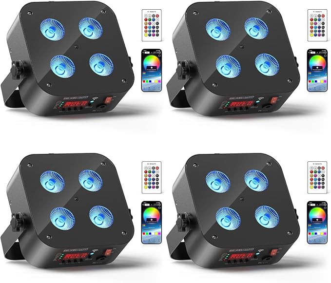 Mini Rechargeable Par Lights, 4 * 18W RGBWA UV 6 in 1 Battery Powered Upights, APP & Wireless DMX Control Stage Lights, Uplighting for Festival Party Wedding Event - 4 Pack