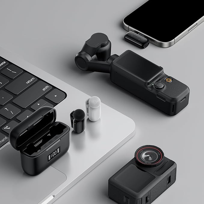 ULANZI A200 Mini Mic Wireless Lavalier Lapel Microphone for iPhone 17/16/15 Type-C, 48kHz/24-bit, Plug & Play, Smart Noise Cancelling, Digital Display, 30H Battery for Video Recording(White + Black)