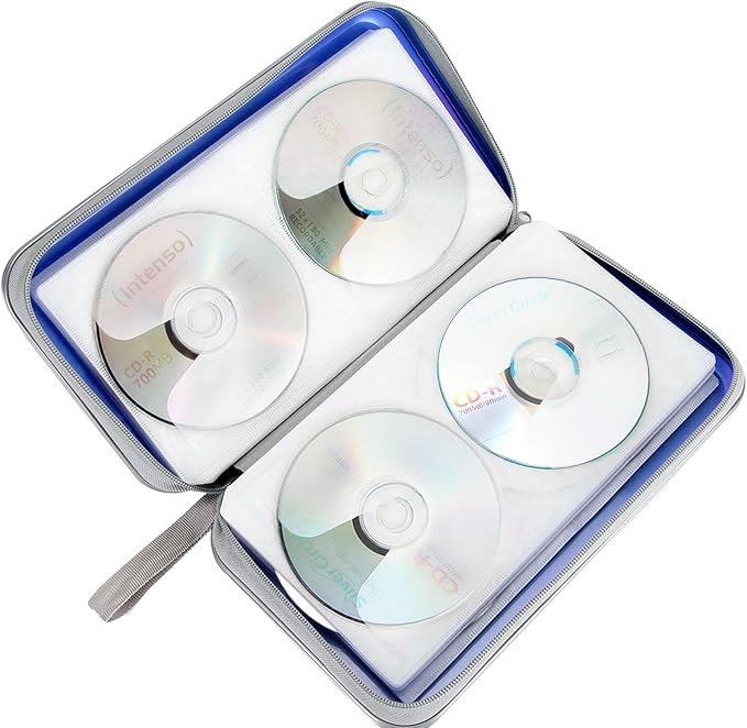 CD Case Holder, 80 Capacity CD/DVD Case Holders Wallet Hard Plastic CD DVD Disc Cases Storage Binder for Car Home Office Travel (Blue)