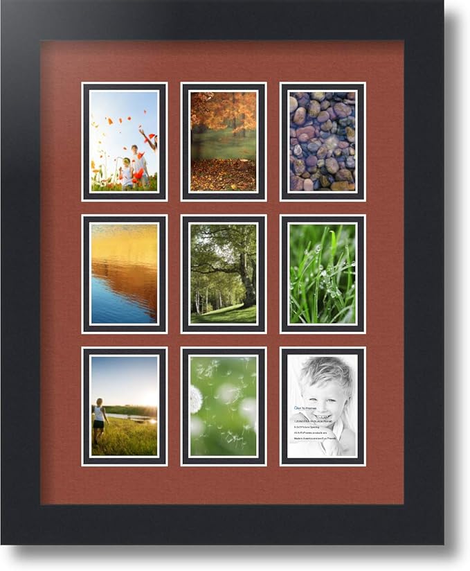 Art to Frames Double-Multimat-78-766/89-FRBW26079 Collage Photo Frame Double Mat with 9-2x3 Openings and Satin Black Frame