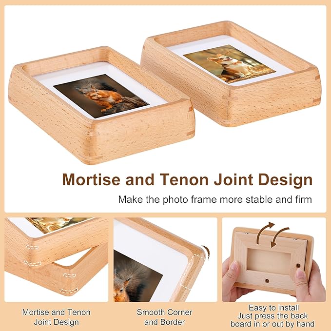 Kattepote Wooden Small Photo Frame 5x3.5 inch, Smll Picture Frames Display 2x3 Inch with Mat or 3.5x5 without Mat, with High Clear Acrylic, for Landscape or Portrait Orientation, Wall-Mount & Tabletop
