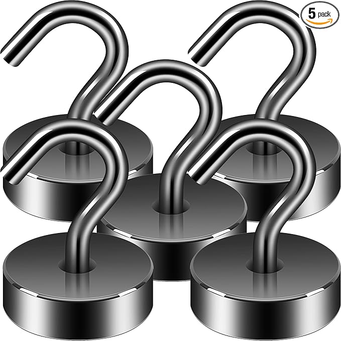 Neosmuk Magnetic Hooks, Cruise Ship Essentials, 40lb+ Heavy Duty Magnetic Hooks for Cruise Cabins, Refrigerator, Grill, Hanging, and Travel | Extra Strong Must-Haves Magnet Hook,Gunmetal,Pack of 5