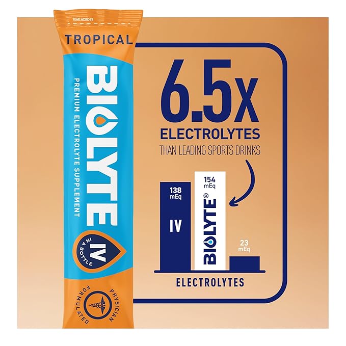 BIOLYTE IV Electrolyte Powder Packets, IV Liquid Drink Mix for Water, Doctor-Developed Hydration, Approved Dehydration Relief, Chemotherapy Must Haves for Women & Men - Tropical (16 Sticks)