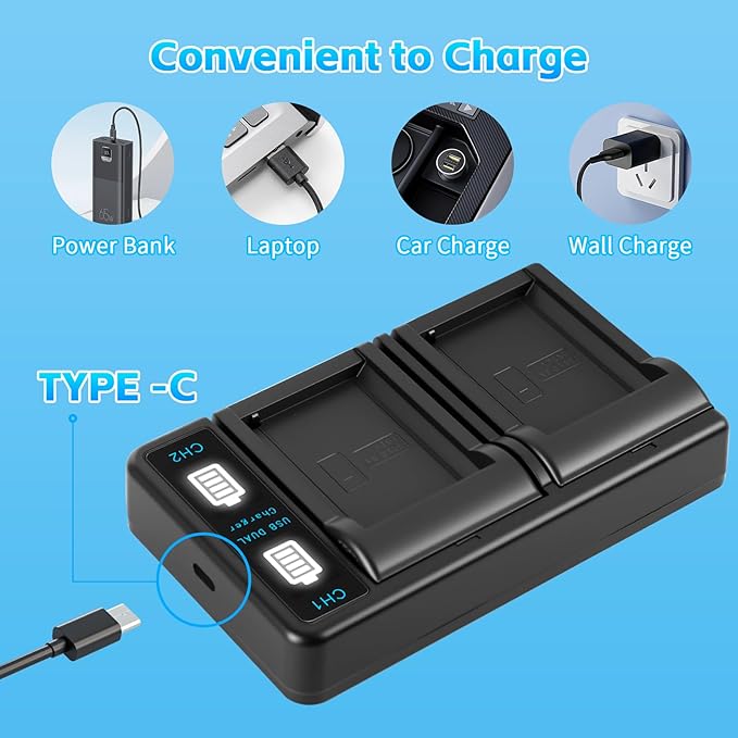 LP E10 Battery(2-Pack) and Dual Charger for Canon LP E10,EOS Rebel T7 T6 T5 T3 T100,Kiss X50 X70 X80 X90,EOS 1100D 1200D 1300D 1500D 2000D 3000D 4000D Cameras