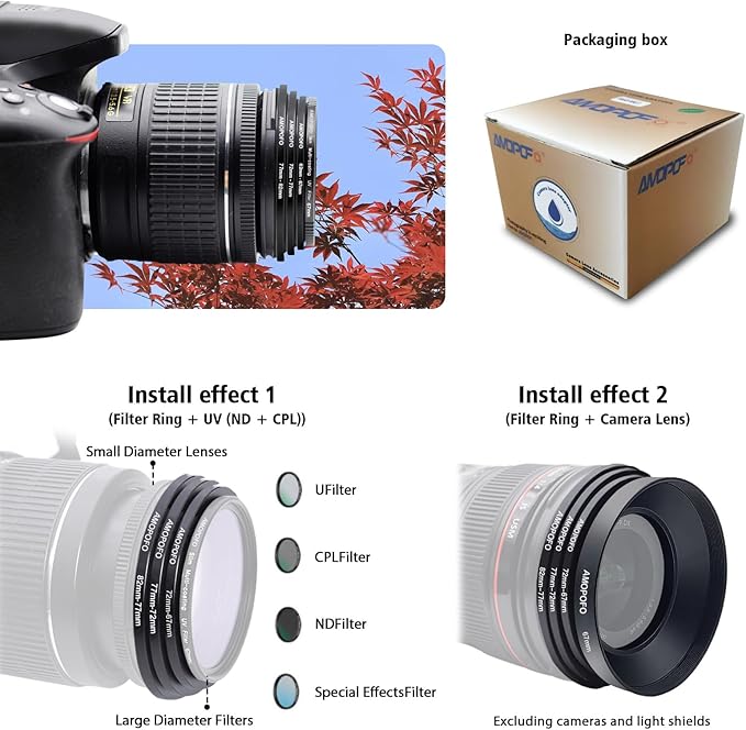 9pcs Step Down Ring Set,Camera Lens Adapter Ring 82-77mm/77-72mm/72-67mm/67-62mm/62-58mm/58-55mm/55-52mm/52-49mm/49-40.5mm.Made of CNC Machined Aluminum