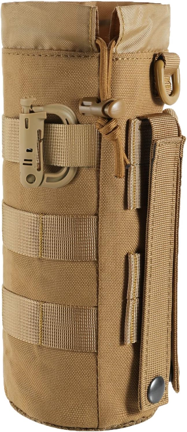 Tactical MOLLE Water Bottle Pouch with Drawstring Open Top & Mesh Bottom, Military Water Bottle Holder Bag Sports Travel Hydration Carrier