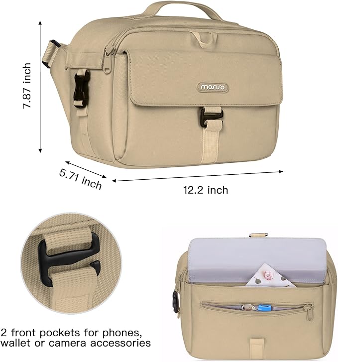 MOSISO Camera Shoulder Bag Case Crossbody Sling Purse, DSLR/SLR/Mirrorless Compact Padded Photography Handbag with Rain Cover Compatible with Canon/Nikon/Sony Cameras and Lenses, Khaki