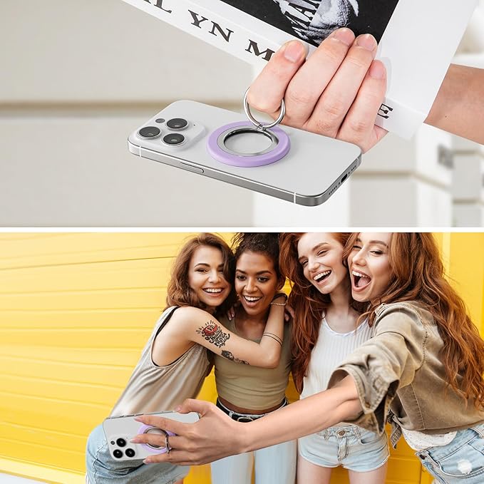 Phone Ring Holder, Dual Sided Magnetic Phone Grip Magnet Cell Phone Finger Holder for Hand Removable Slim Handle Grip Kickstand Compatible for MagSafe iPhone 17/16/15/14/13/12 Series, Purple