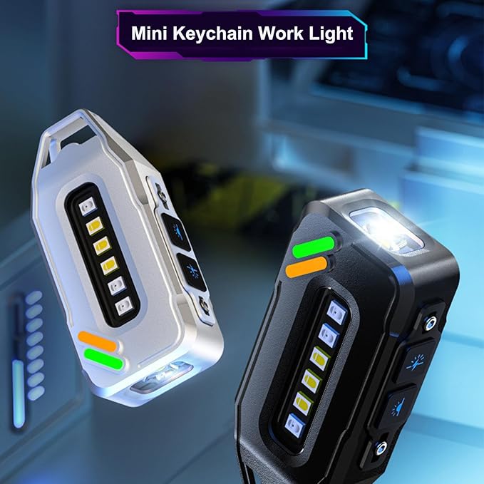 SEFONE Rechargeable Keychain Flashlight 2Pack, COB Keychain Work Light with Magnet/Clip, 2 Light Sources Compact Pocket Light for Night Working, Running, Walking, Camping, Fishing, Hiking