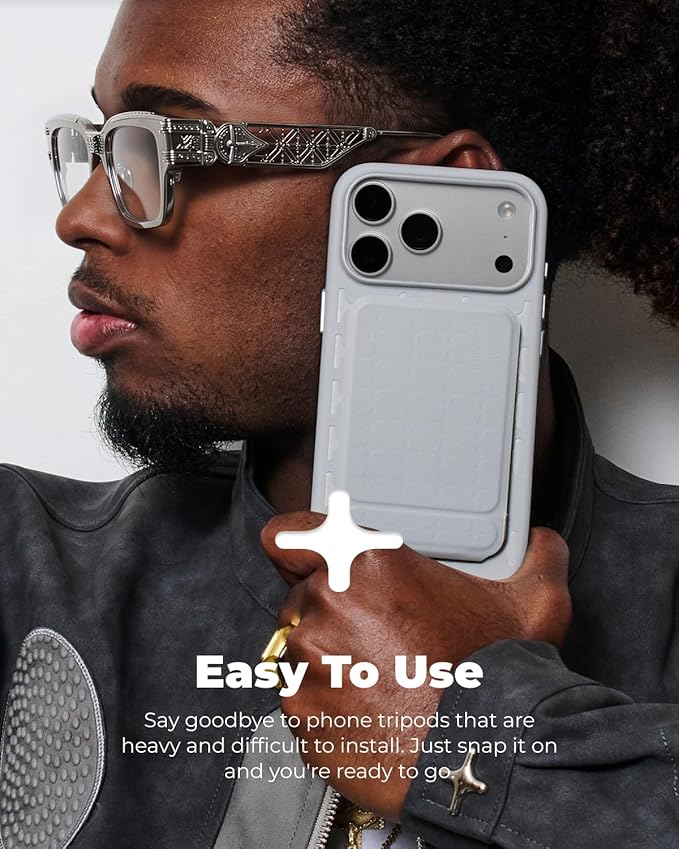 MOFT Phone Tripod Stand Selfie Stick x Tombogo for iPhone, Multi-Angles iPhone Stand, Lightweight & Portable Phone Holder, Strong Magnets, MOVAS Vegan Leather, Jet Black (Without Card Slot)