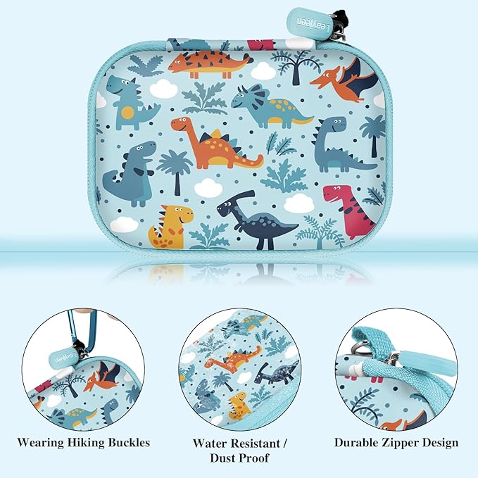 Leayjeen Kids Camera Case Compatible with OUTUVAS/Goopow/Mgaolo/HOOMOON/Kids Camera Toys and Kids Digital Video Camcorder Camera,Best Birthday Christmas Gift -Light Blue Dinosaur(Case Only)
