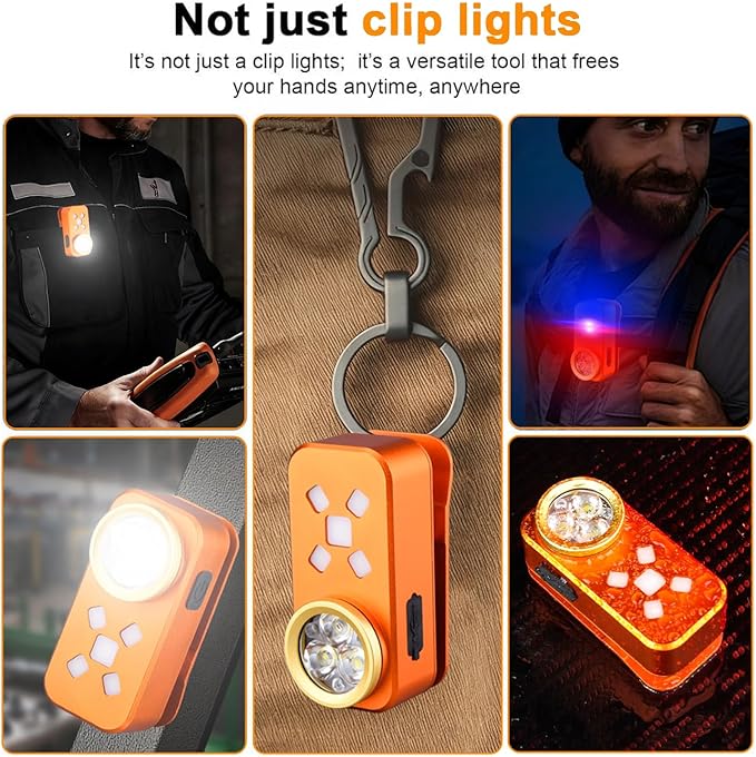 Rechargeable EDC Flashlight, Mini LED Flashights, 500 Lumens Portable Clip EDC Light, Pocket Flashlights, Magnetic Small Keychain Flashlight for Signaling, Camping, Emergency (Orange)