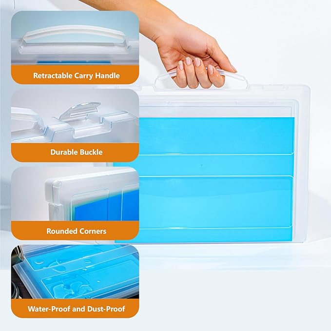 Mickiewicz 8 Packs Paper Storage Boxes, Plastic Multi-Purpose Thick Scrapbook Storage Box for Office,Craft or Art Supplies, 8.5 x 11 Plastic Portable Project Case for US letter Size and A4 paper