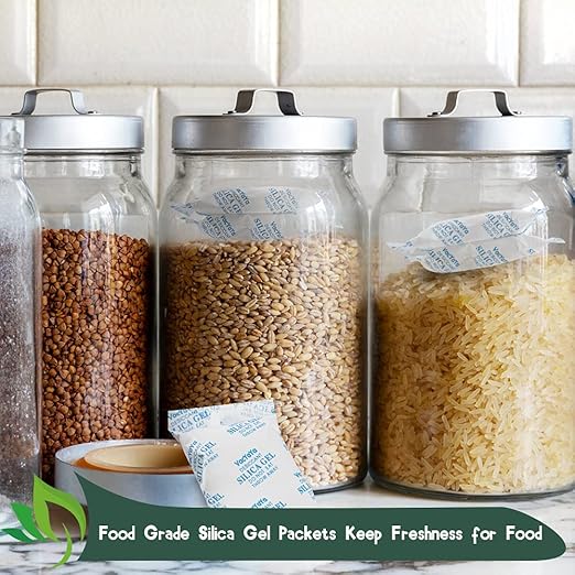 VacYaYa 100 Gram(10Packs) Food Grade Moisture Absorbers Silica Gel Packs Desiccant for Storage,Food Safe Dessicant Silica Gel Packets for Moisture Storage Control