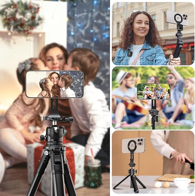 elitehood Aluminum Magsafe Tripod Phone Mount, Compact Phone Holder for Tripod with Arca Swiss Quick Release Plate & 1/4" Screw Adapter, Magnetic iPhone Mount Accessories Fit iPhone 16 15 14 13 Series