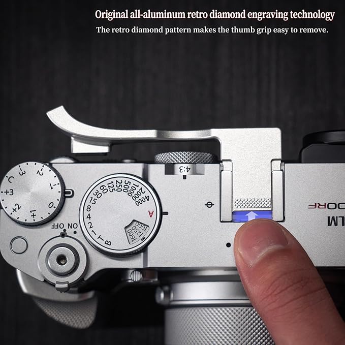 Thumb Up Grip ，Compatible with Fujifilm Fuji GFX100RF Camera, Hot Shoe Thumb Rest Support Grip ，Original all-aluminum retro diamond engraving technology | Improves shooting stability (SilverA)